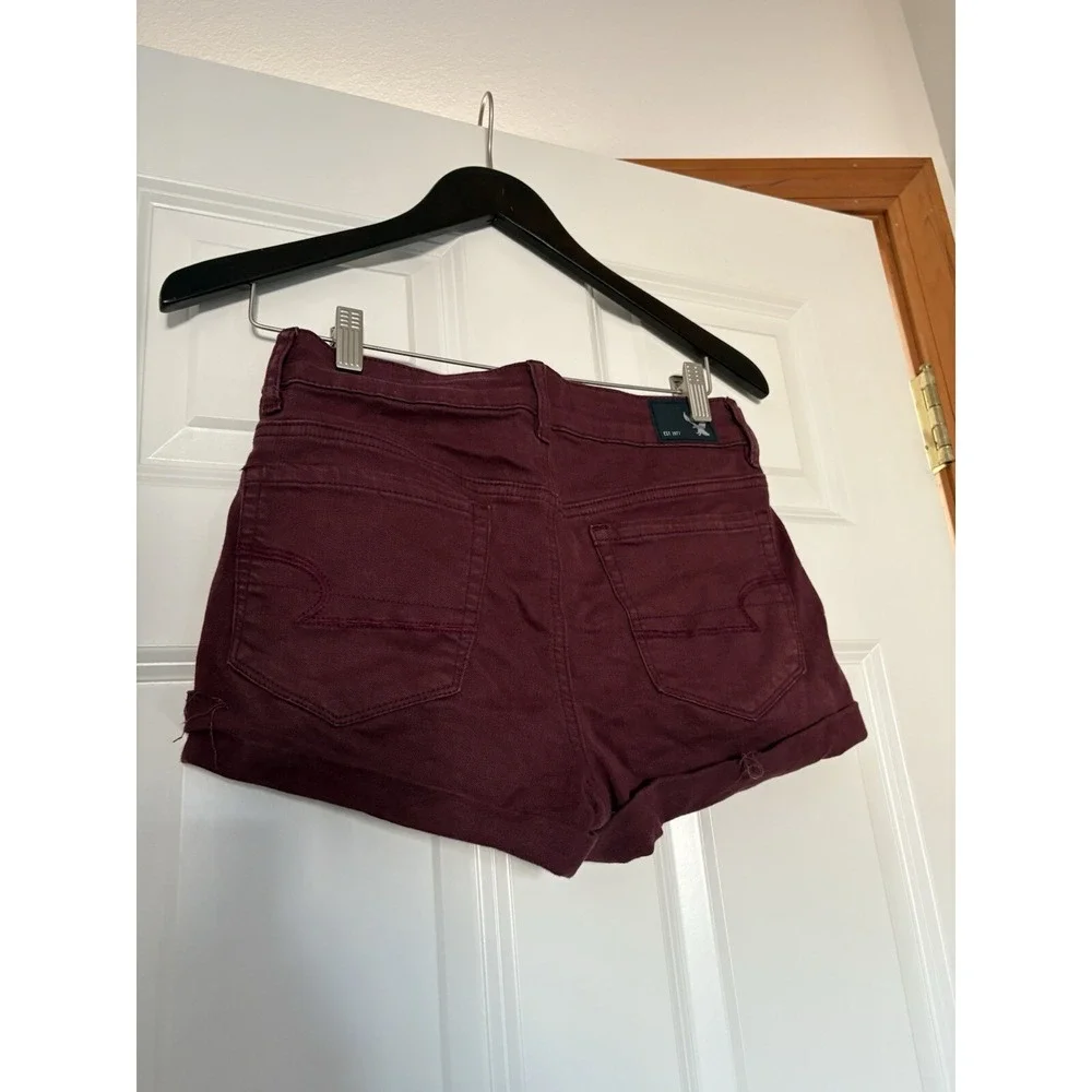 American Eagle Womens  Hi Rise Jean Shorts Shortie Maroon 4